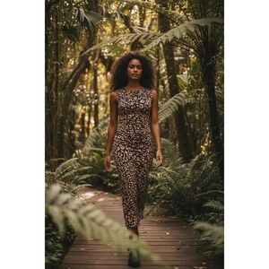 WEST K Floral Print Sleeveless Midi Dress‎ Blue Beige Women